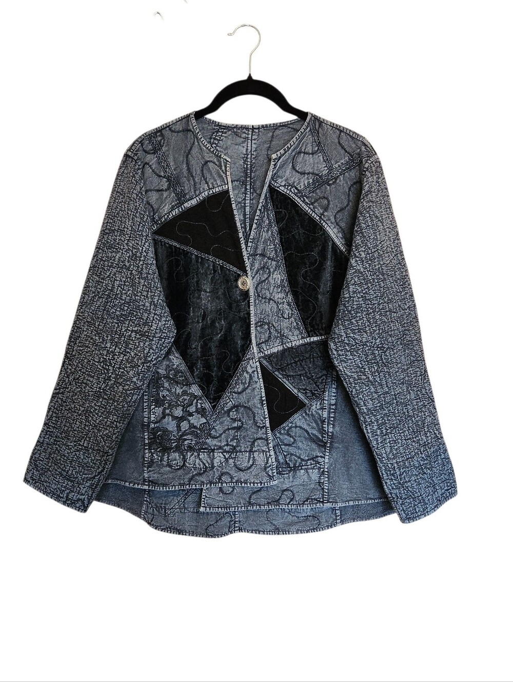 PARSLEY & SAGE REVERSIBLE PATCHWORK JACKET XL ART TO WEAR GRAY MIXED MEDIA